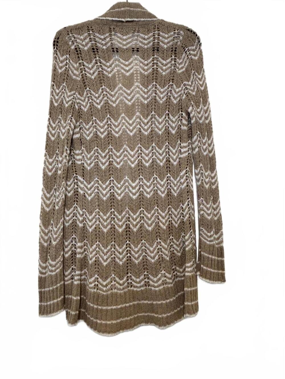 BCBG maxazria sz S beige striped open front open knit crochet long cardigan#1728 - Picture 2 of 2